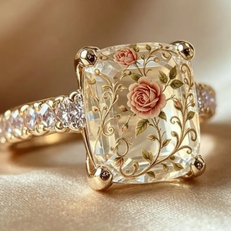 Vine Rose Square Ring
