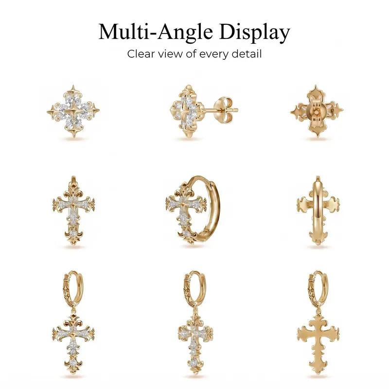 3 Pair (6pcs) Sparkling Cross Earrings Set