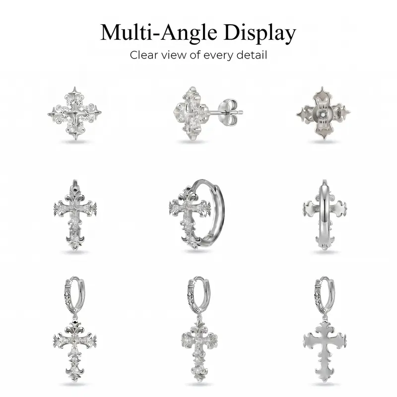 3 Pair (6pcs) Sparkling Cross Earrings Set