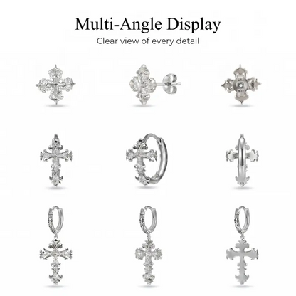 3 Pair (6pcs) Sparkling Cross Earrings Set