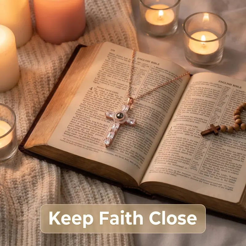 Lord's Prayer Cross Projection Necklace
