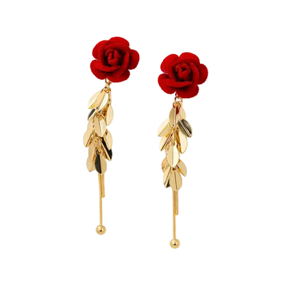 French Red Rose Tassel Earrings