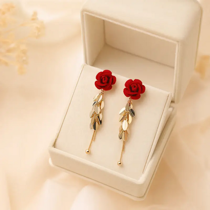 French Red Rose Tassel Earrings