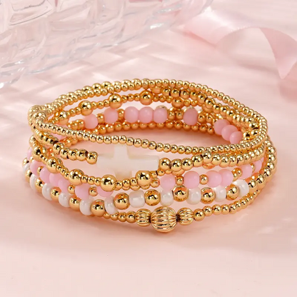 14k 6pc Beaded Stretch Bracelet Stack