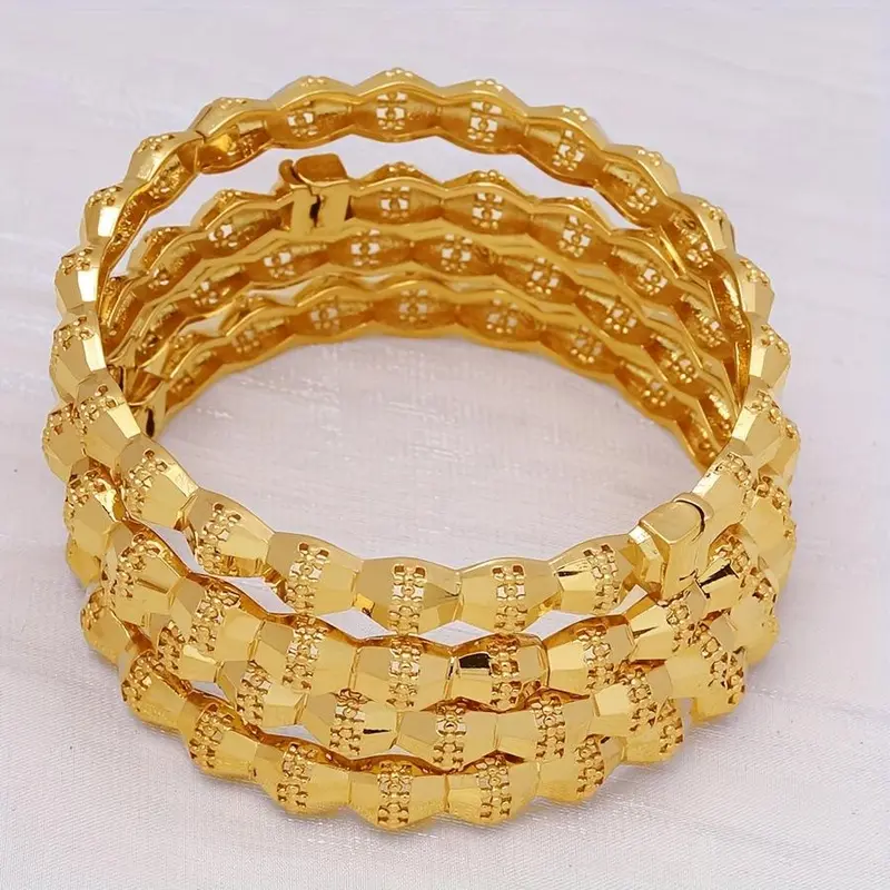 4pc Textured Hollow Bracelet Stack