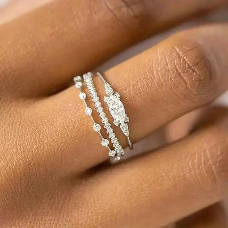 3pc Marquise Cut Stacking Ring Set