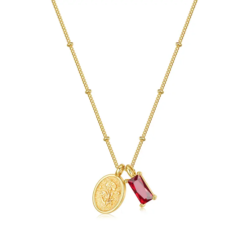 Birthstone Birth Flower Necklace