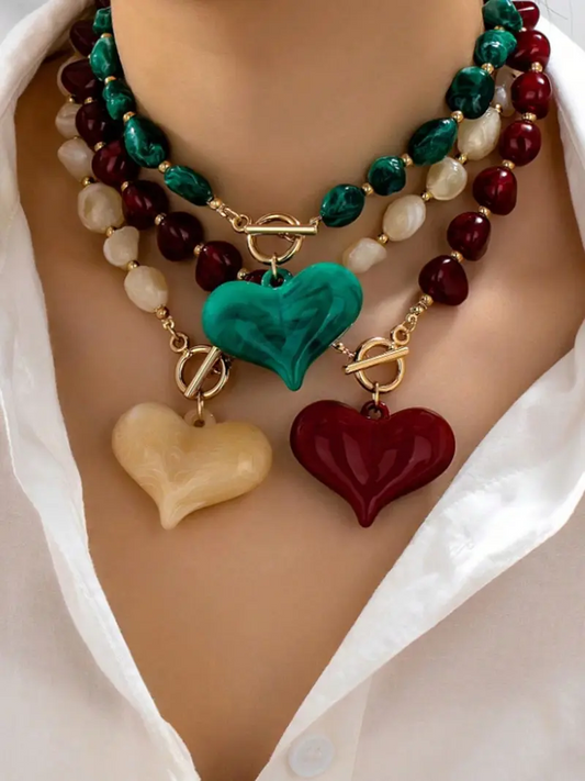 3pc Chunky Heart Necklace Set
