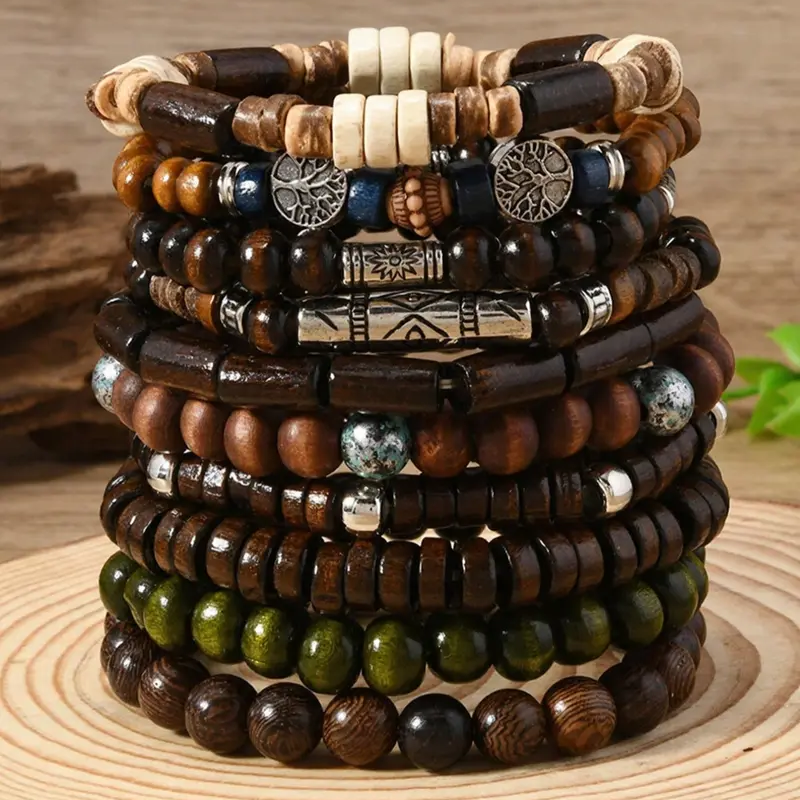 10pc Wooden Beaded Bracelet Set