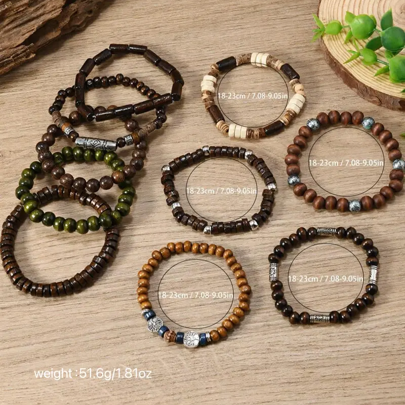 10pc Wooden Beaded Bracelet Set
