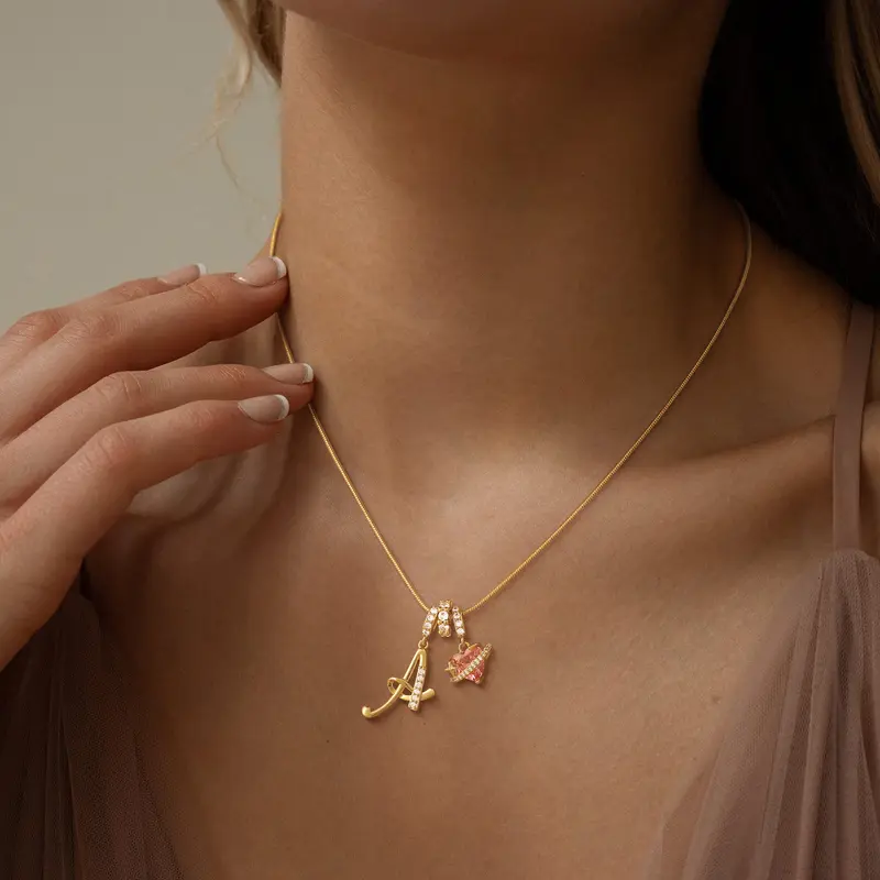 Initial Heart Charm Necklace