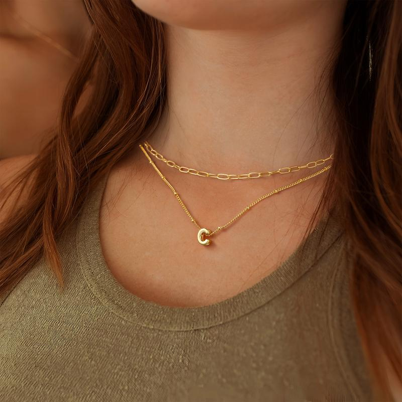 2pc Initial Paperclip Necklace Set