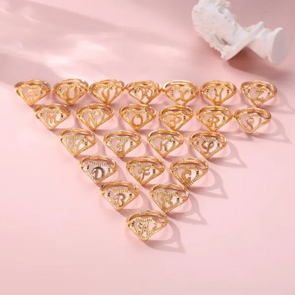 Heart & Letter Design Cuff Ring