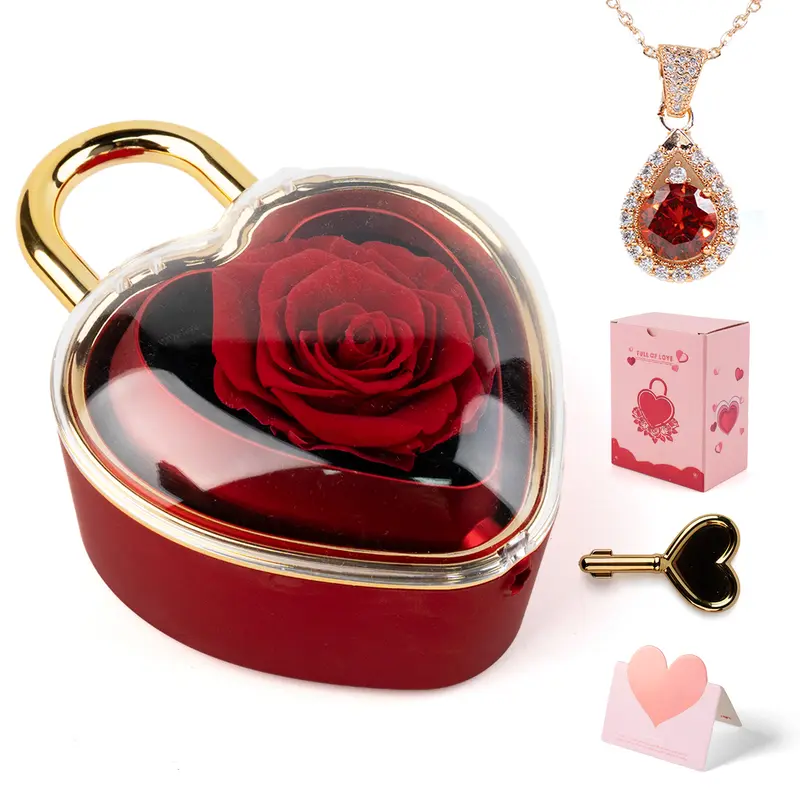 Heart Necklace With Rose Jewelry Box
