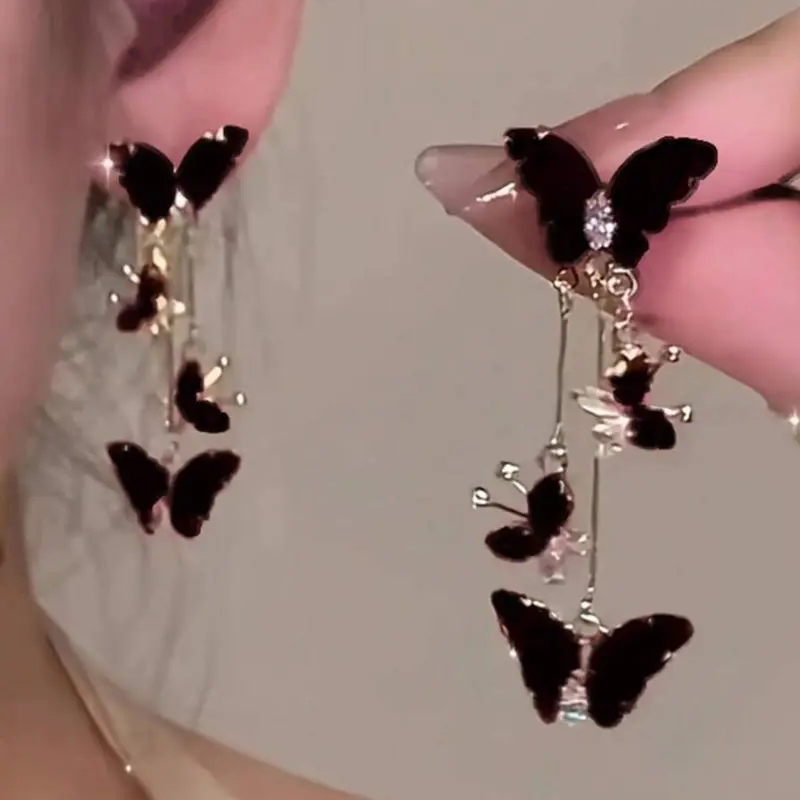 Black Butterfly Tassel Earrings
