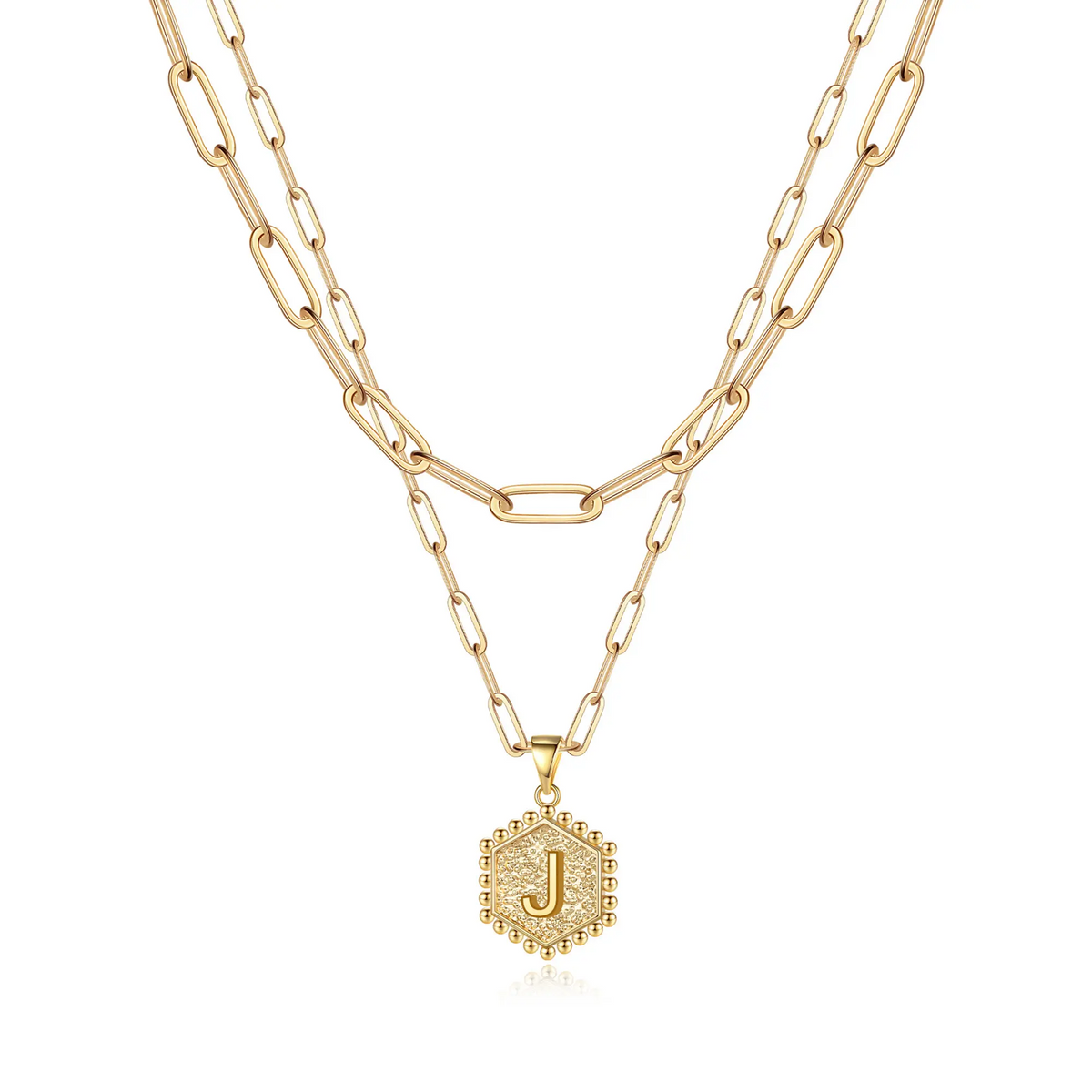 2pc 14k Hexagon Initial Necklace