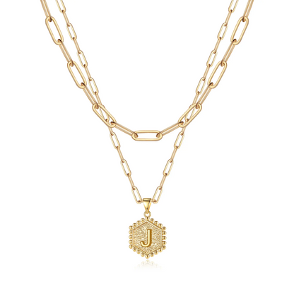 2pc 14k Hexagon Initial Necklace