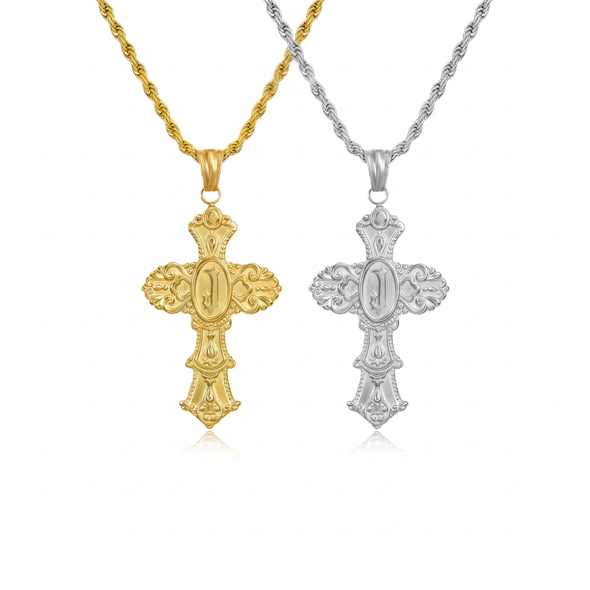 Vintage Cross Initial Necklace