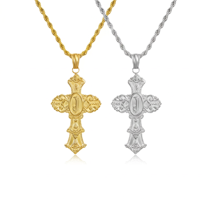 Vintage Cross Initial Necklace