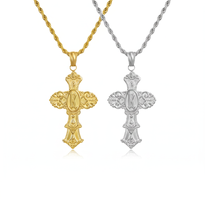 Vintage Cross Initial Necklace
