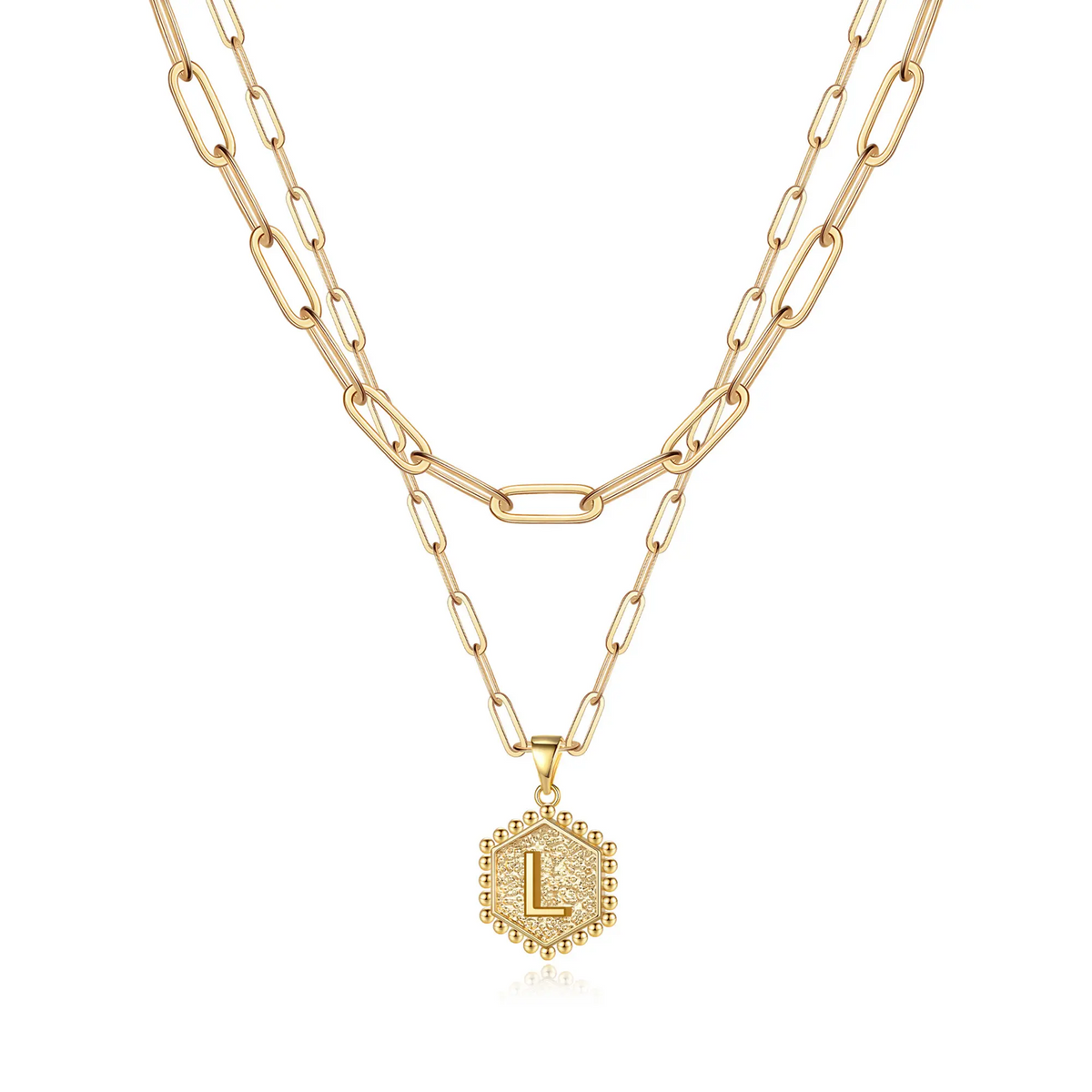 2pc 14k Hexagon Initial Necklace