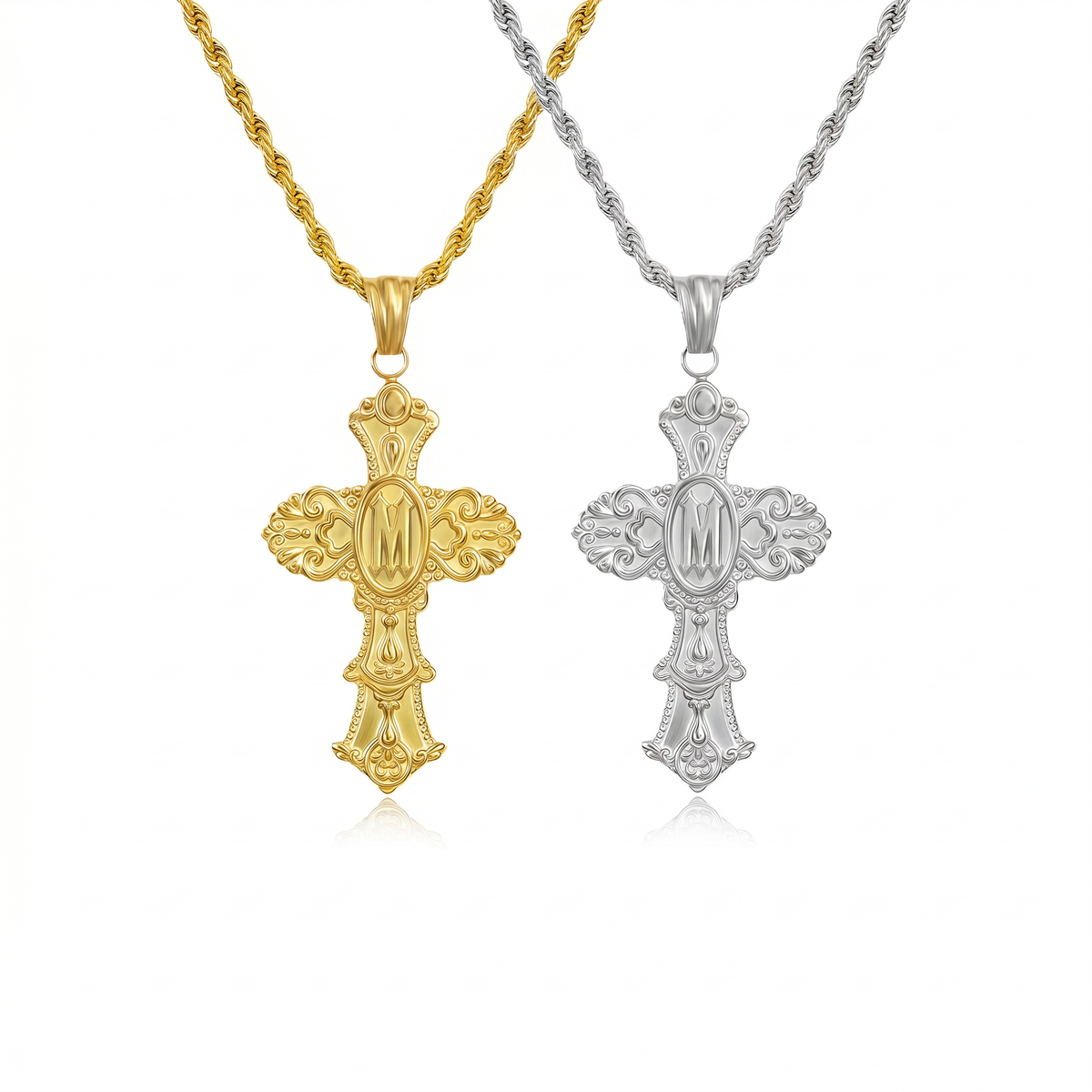 Vintage Cross Initial Necklace