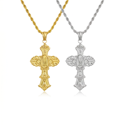 Vintage Cross Initial Necklace