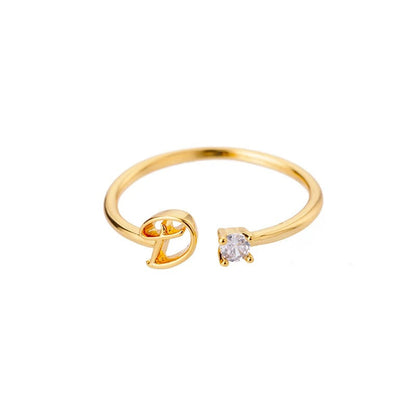 Adjustable Tiny Initial Letter Ring
