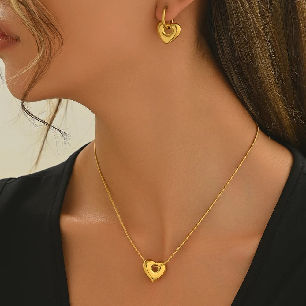 Hollow Heart Necklace & Earring Set