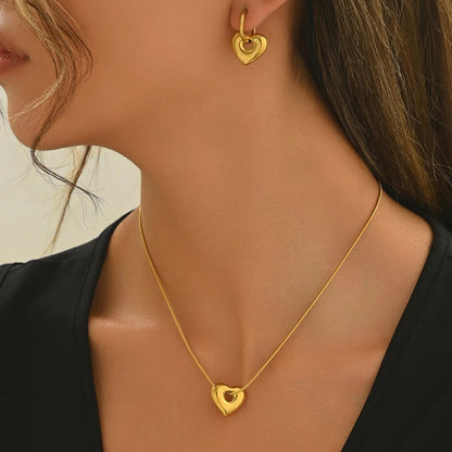 Hollow Heart Necklace & Earring Set