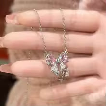 Sparkling Pink Bow Necklace
