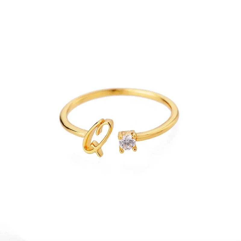 Adjustable Tiny Initial Letter Ring
