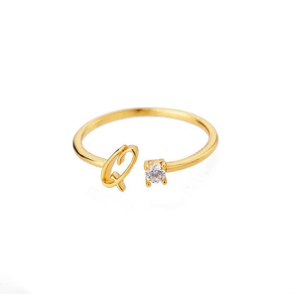 Adjustable Tiny Initial Letter Ring