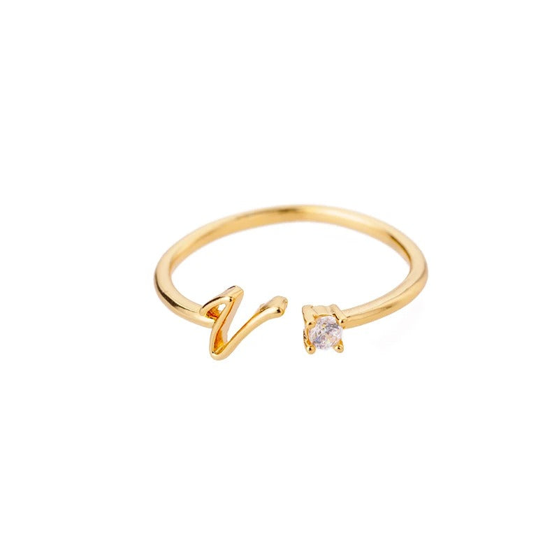 Adjustable Tiny Initial Letter Ring