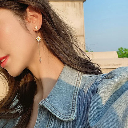 Long Daisy Asymmetrical Earrings