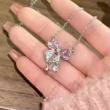 Sparkling Pink Bow Necklace