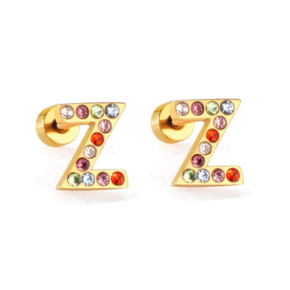 Rainbow Initial Letter Stud Earrings