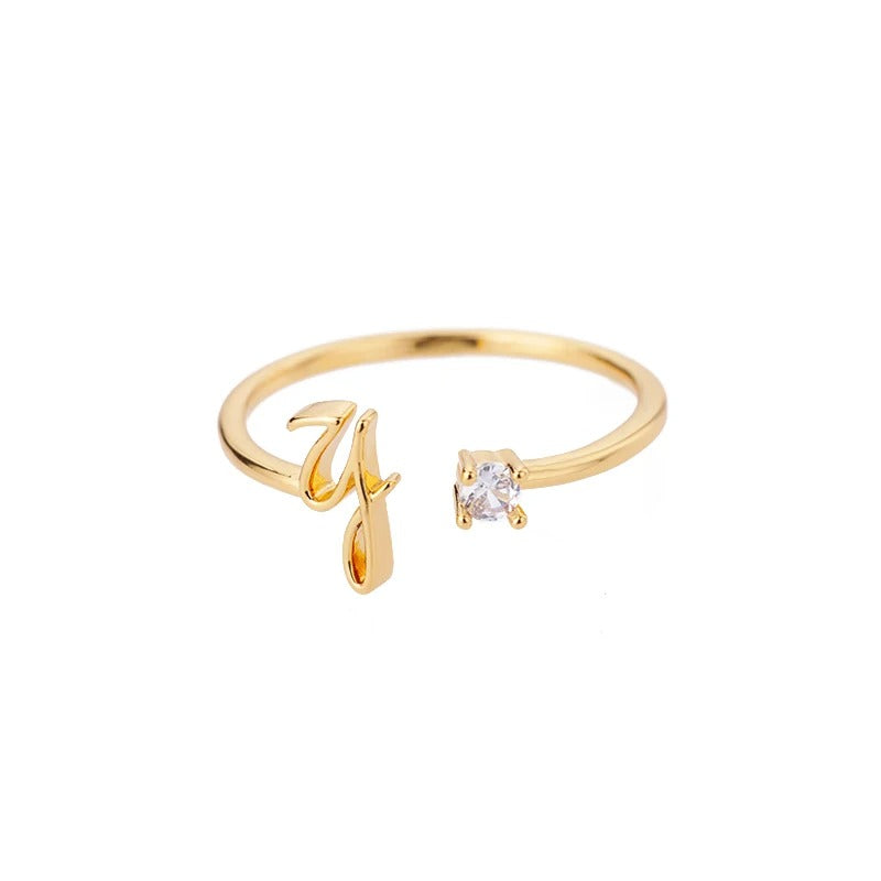 Adjustable Tiny Initial Letter Ring