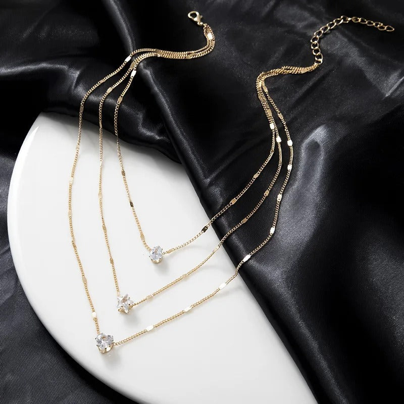 3pc Crystal Love Multilayer Necklace Set
