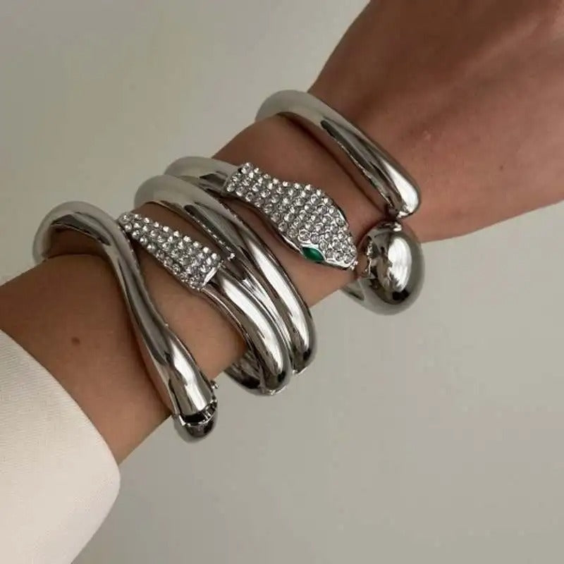 3pc Vintage Rhinestone Chunky Wide Bracelet Stack