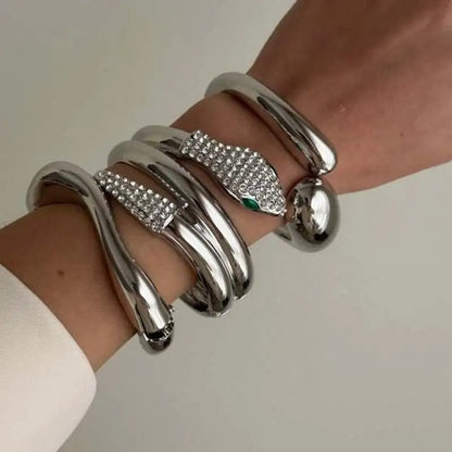3pc Vintage Rhinestone Chunky Wide Bracelet Stack