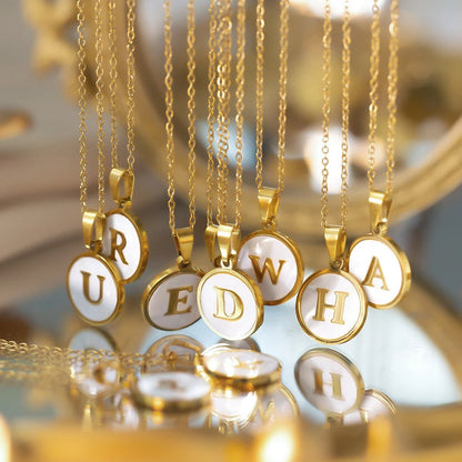 Round Gold Shell Initial Necklace