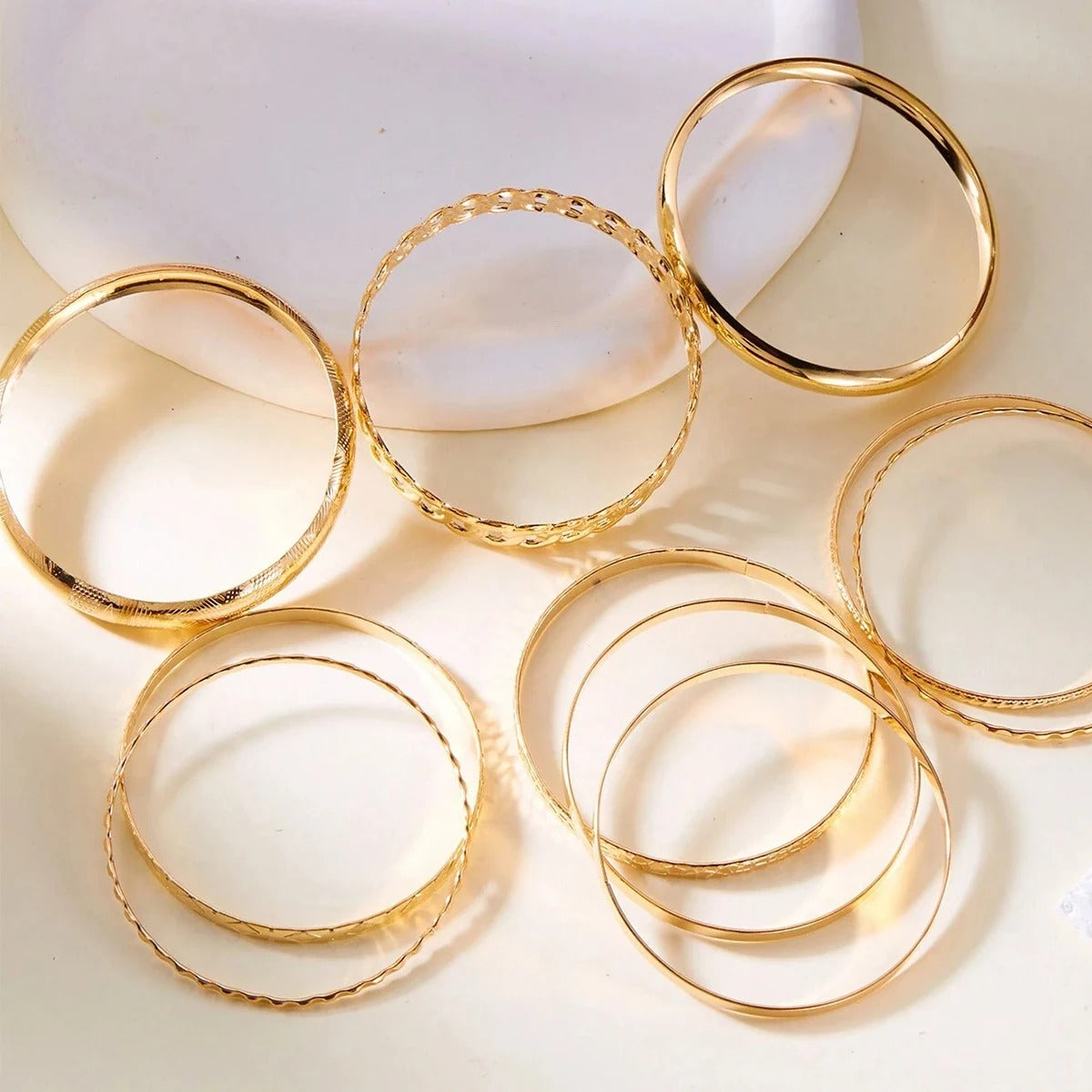 10pc Heavy Stackable Textured Bracelet Stack