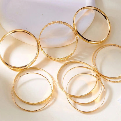 10pc Heavy Stackable Textured Bracelet Stack