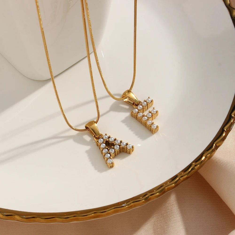 Pearl Letter Initial Necklace