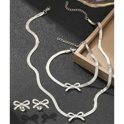 3pc Dainty Bow Necklace, Bracelet, & Earrings Set