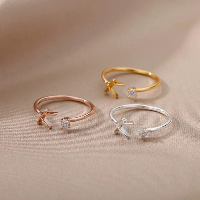 Adjustable Tiny Initial Letter Ring