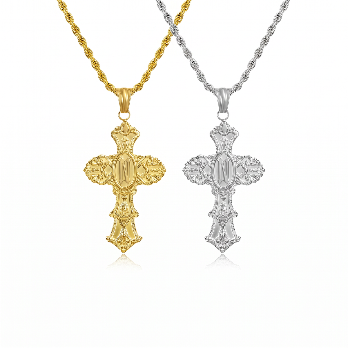 Vintage Cross Initial Necklace