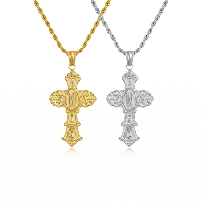 Vintage Cross Initial Necklace