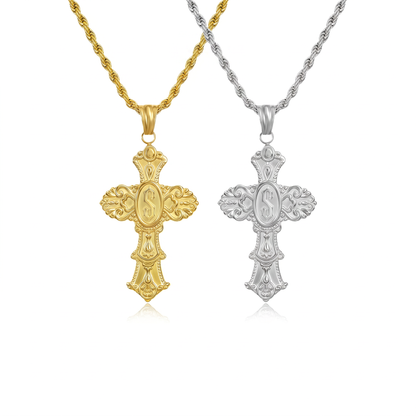 Vintage Cross Initial Necklace